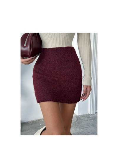 Rouge Basıc Kaşe Kumaş Mini Etek Bordo