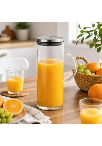1500 Ml Cam Sürahi Metal Kapaklı Şeffaf Sürahi Dayanıklı Cam Gövde Ergonomik Sap Akıtmaz Ağız Tasarımı Soğu