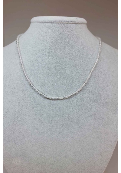 Kristal Kuvars Taşı 3mm Kolye (Sabit Klipsli) Gümüş