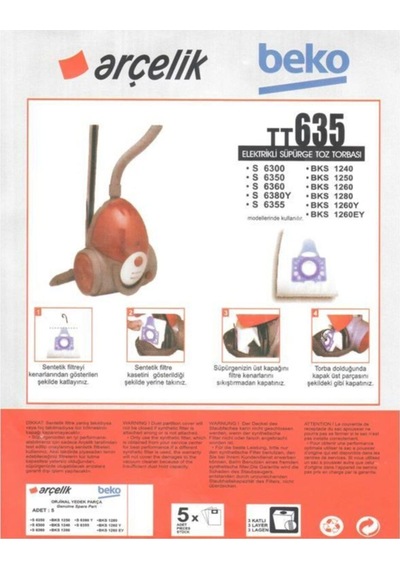 Bks 1325 Süpürge Modeli 5 Adet Toz Torbası Tt635