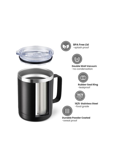 Tr 12oz Saplı Kahve Kupası 2'li Paket Dökme, Paslanmaz Çelik Yalıtımlı Seyahat Bardakları, Sürgülü Kapaklı