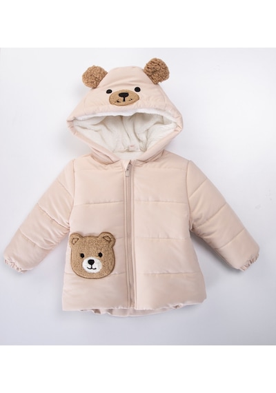 Xo Kids Ayıcık Nakışlı İçi Polarlı Kapüşonlu Şişme Erkek Çocuk Mont 2-6 Yaş 51429 Bej