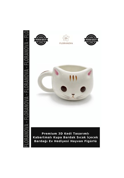 Premium 3d Kedi Tasarımlı Kabartmalı Kupa Bardak Sıcak İçecek Bardağı Ev Hediyesi Hayvan Figürlü Çok Renkli