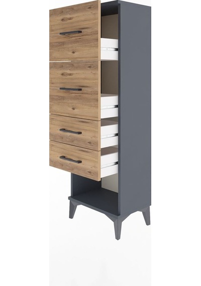 Arges Dolap 4 Çekmeceli 44x30x134 Antrasit-çam Antrasit