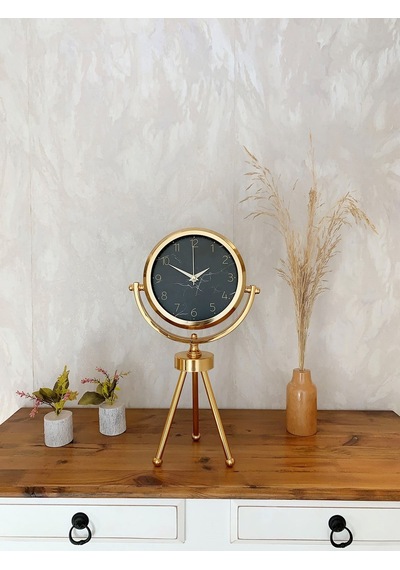 Gold Metal Mini Tripod Mermer İlhamı Masa Saati 45 26 Cm Renkli