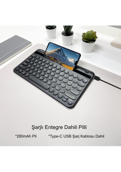 Luve Store Bluetooth Kablosuz Klavye 78 Tuşlu İngilizce Q Şarjlı Tablet Telefon Standlı