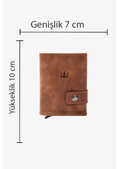 Getto Deri Moon Mekanizmalı Hakiki Deri Minimal Kişiye Özel İsim Baskılı Cüzdan Greyze Kahve