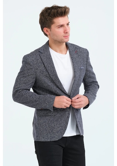 Bonesti Erkek Slim Fit Blazer Ceket Lacivert Beyaz Beyaz - Lacivert