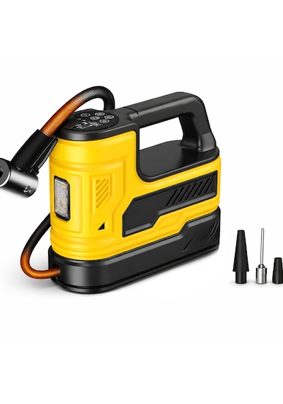 Araç Lastik Hava Kompresörü 150 Psı 12v Çakmaklık Girişli Taşınabilir Dijital Göstergeli Led Işıklı Hava Pompası Sarı