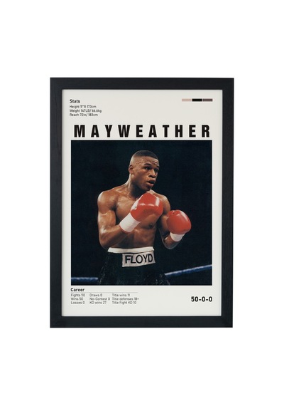 Floyd Mayweather Ahşap Çerçeveli Poster Tablo Şampiyon Boks Tasarım Siyah