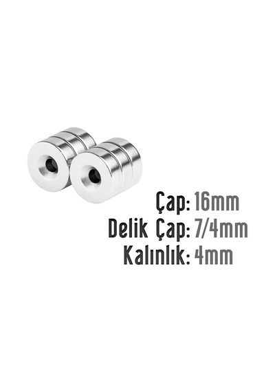 Neodyum Mıknatıs Yuvarlak Havşalı Çap 16mm Delik 7/4mm Kalıklık 4mm 3 Adet