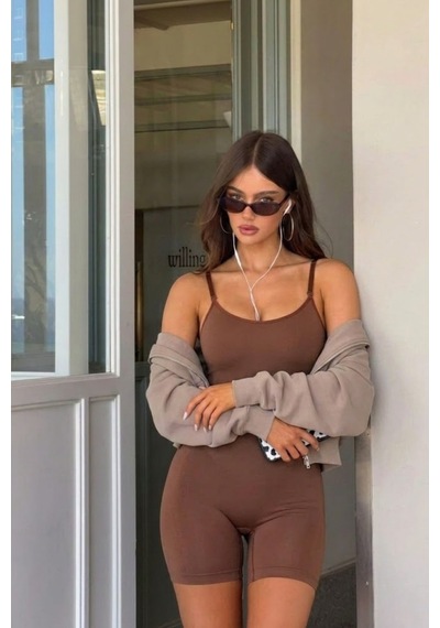Kadın Kahverengi Premium Askılı Body