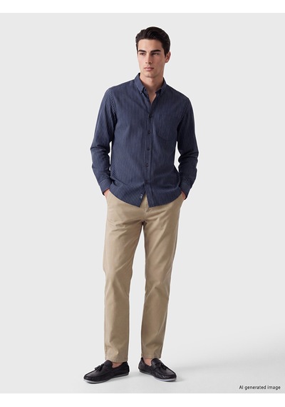 Lcwaıkıkı Classic Lacivert Regular Fit Çizgiili Gabardin Erkek Gömlek