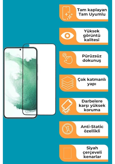 Samsung Galaxy S24 Ultra Uyumlu Tam Kaplayan Premium Ekran Koruyucu Cam Anti-static Özellikli Siyah Çerçeveli