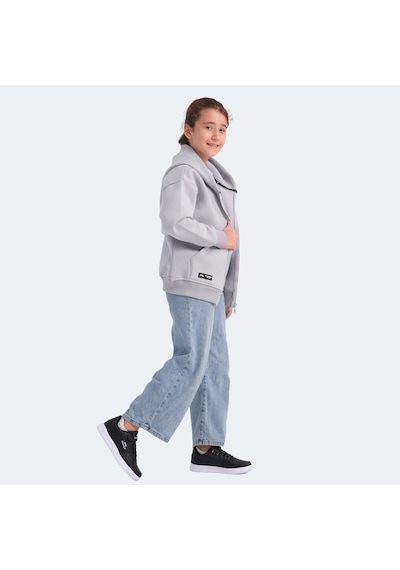 Slazenger LEKAN Çocuk Fermuarlı Kapüşonlu Cepli Taş Gri Sweatshirt