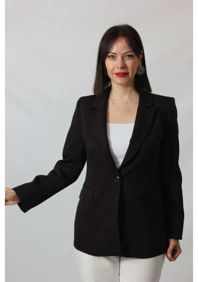 Moda Berray 1905 Siyah Kadın Büyük Beden Blazer Ceket Siyah
