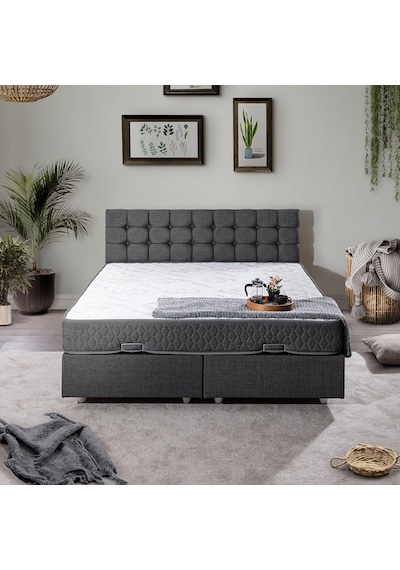 Venedik Çift Kişilik Baza Başlık Letto Yatak Seti - Antrasit 150 x 200