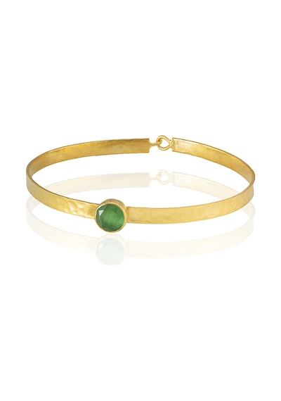 Kadir Jewellery 22 Ayar Altın Kaplama El İşçiliği Zirkon Taşlı Kadın Kelepçe Bilezik Yeşil