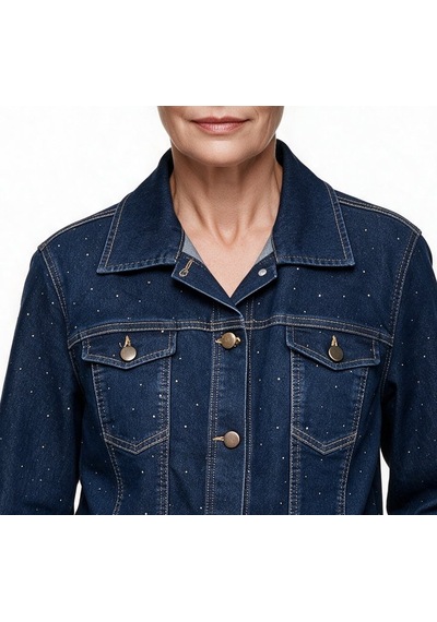Seleste Kadın Gömlek Yaka Düğmeli Cepli Taş İşlemeli Denim Ceket 26yc26-1 Lacivert
