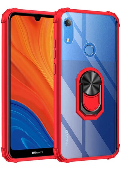Huawei Y6s 2019 Kılıf Arkası Şeffaf Kenarları Renkli Yüzüklü Tank Kapak Mola