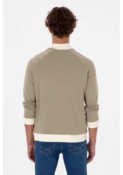 U.S. Polo Assn. Erkek Yarım Fermuarlı Comfort Fit Açık Haki Basic Sweatshirt 50316303-VR183
