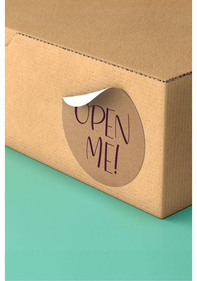 Mor Yazılı Open Me Kraft Sticker 3x3cm St2254 Çok Renkli