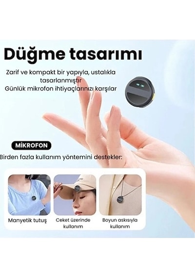 2 Adet Profesyonel Kablosuz Yaka Mikrofonu Typce Uyumlu Manyetik Klipsli