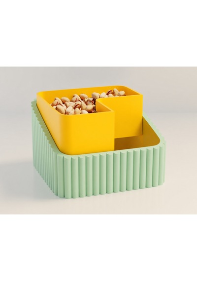 3d Baskı Fıstık Kasesi - Çift Hazneli Kabuk Ayırıcı Sunum Kasesi - Mint Sarı Çok Renkli