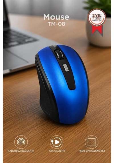 Delux Serisi Teknoloji Günlük Kolaylık Mouse Optik Kablosuz Fare Tm08 Mavi
