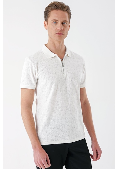 Efor Slim Fit Fermuarlı Polo Yaka %100 Pamuk Ekru Tişört Ts 877 Ekru