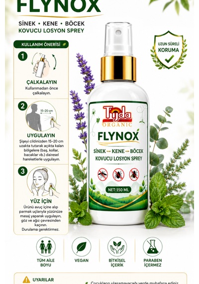 Tijda Flynox Sinek Böcek Kene Kovucu Losyon Sprey 150 Ml Doğal Bitkisel Tüm Vücut Seyahat Tatil Boy