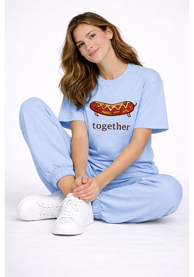 Better Together Baskılı Sevgili Kombini Çift Tişört Oversize Unisex Çift Kombin Mavi