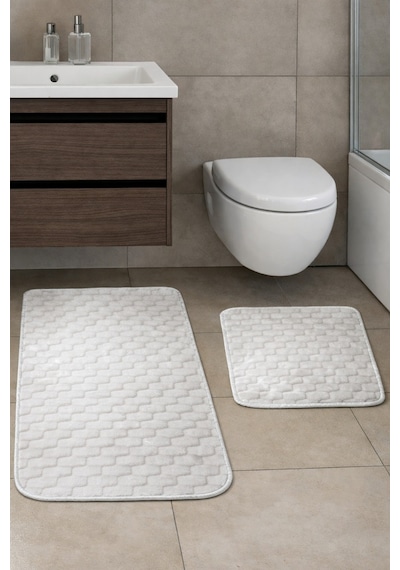 Kaymaz Tabanlı 2 Li Banyo Paspas Seti Yıkanabilir, Su Emici, Toz & Leke Tutmaz Oval Klozet Takımı Kamel