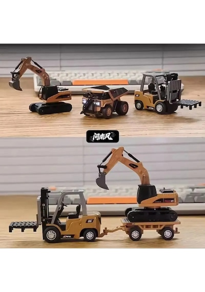 1/64 Kumandalı Mini Ekskavatör 2.4 Ghz Usb Şarjlı Mini Metal Kepçe Excavator Sarı