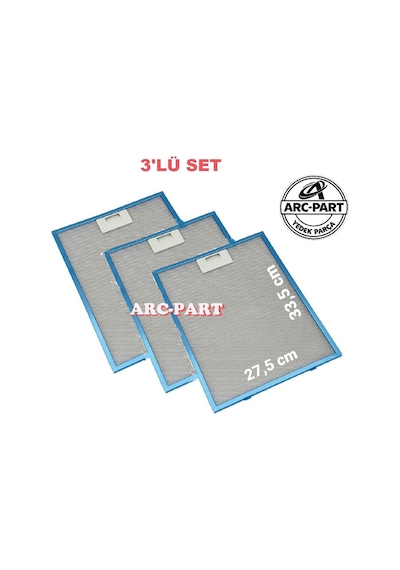 Vestel Uyumlu Davlumbaz Alüminyum Filtre 27,5x33,5 Cm - 3'lü Set