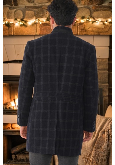 Plt8367 Dewberry Erkek Palto-Desenli Açık Lacivert-Desenli Açık Lacivert