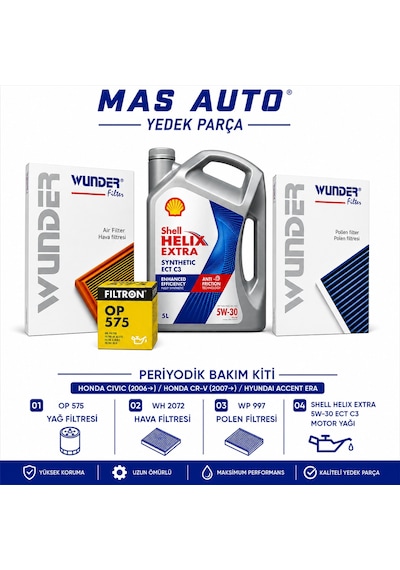 Honda Civic 2006 Sonrası Honda Cr-v 2007 Sonrası Hyundai Accent Era Periyodik Bakım Kiti Shell Helix Extra 5w30 28410937 Honda Civic 2006 Sonrası Honda Cr-v 2007 Sonrası Hyundai Accent Era Periyodik Bakım Kiti Shell Helix Extra 5w30 28410937