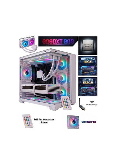 Comloji CMLJ35 R9-9900X 16 GB 512 GB SSD RX9060XT Free Dos Masaüstü Oyuncu Bilgisayarı