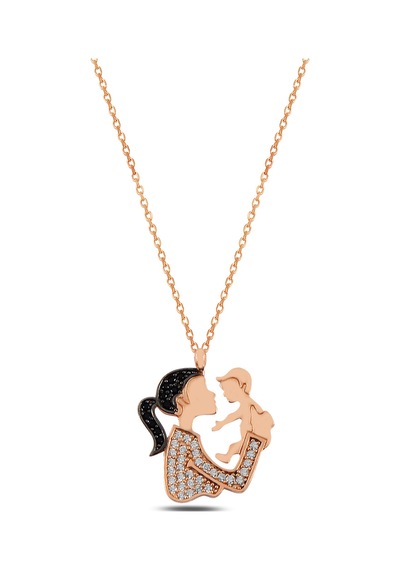 Çekirdekjewelry Anne Ve Çocuk Siluet Kolye Rose Renk Zirkon Taşlı Zarif Tasarım Pembe