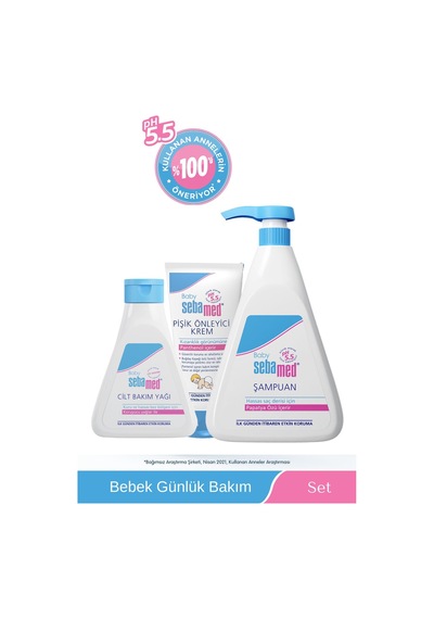 Sebamed Baby Günlük Bakım Seti 750ml Şampuan,100ml Pişik Önleyici Krem-150ml Nemlendirici Bebek Yağı Normal