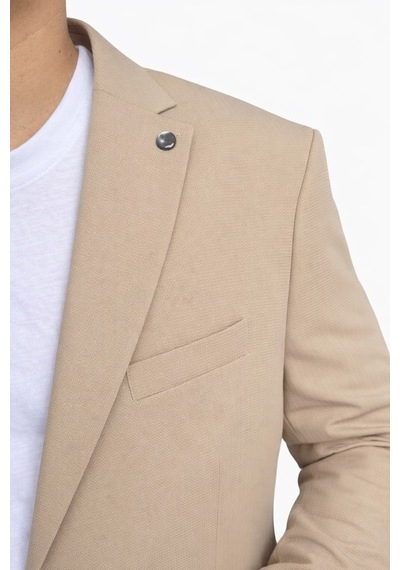 Erkek Slim Fit Mikro Desenli Takım Elbise 2 Düğmeli Çift Yırtmaçlı Modern Ceket Pantolon Takım Bej Erkek Slim Fit Mikro Desenli Takım Elbise 2 Düğmeli Çift Yırtmaçlı Modern Ceket Pantolon Takım Bej