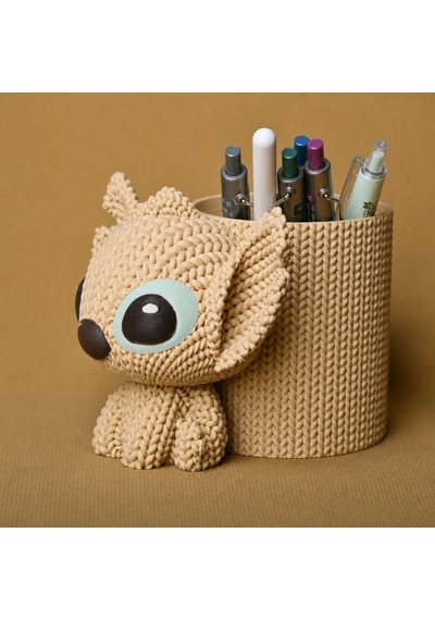 3d Baskı Knitted Kalemlik - Sevimli Karakterli Masaüstü Kalem Organizeri-bej Diğer