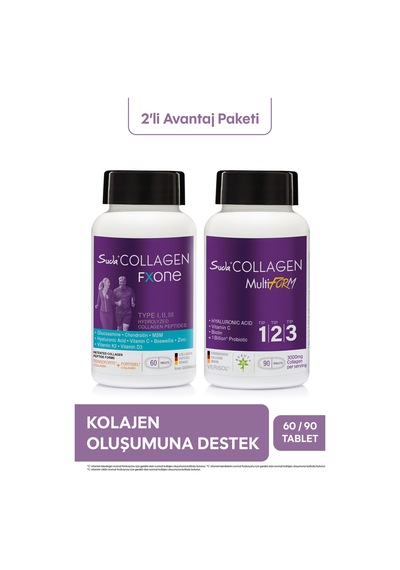 Suda Collagen Fxone Kolajen Eklem-kemik + Multiform Kolajen Saç Cilt Tırnak Destek Paketi 60+90 Tablet
