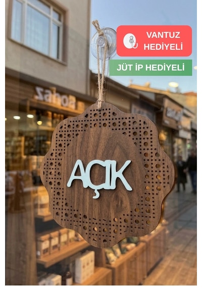 Hazeran Rattan Desenli Modern Açık/kapalı Tabelası - Ceviz