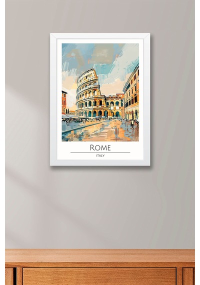 İtalya Roma Duvar Tablosu Kolezyum Temalı Modern Salon Duvar Dekoru, Çerçeveli Poster Tablo Beyaz