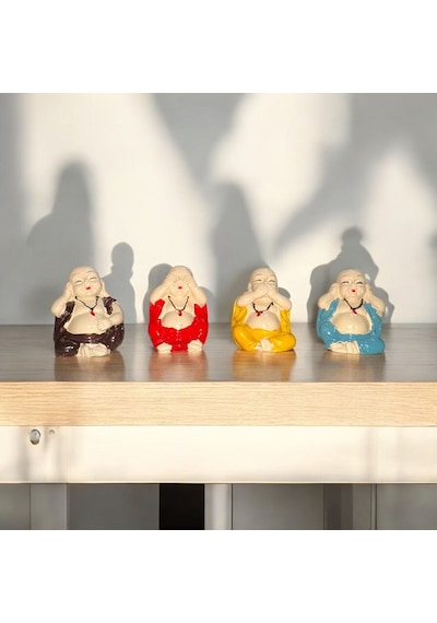 4 Adet Buda Biblo Dekoratif Biblo Noel Süsleri Yılbaşı Hediyeleri Vitrin Dekor