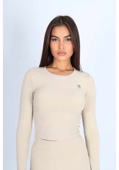 Soft&Basic Uzun Kollu Bisiklet Yaka Bej Body Bej