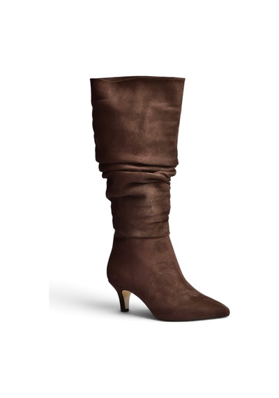 Fox Shoes Z965170402 Kahverengi Süet İnce Topuklu Büzgülü Kadın Çizme