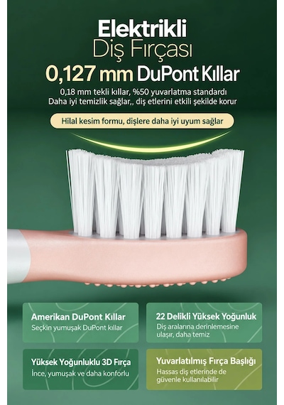 Exenar - Pembe - Çocuk Şarjlı Sonic Elektrikli Diş Fırçası 3 Akıllı Modlu Ipx7 Su Geçirmez Titreşimli Yumuşak Kıllı