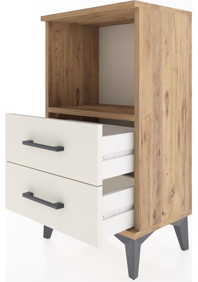 Arges Komodin Tek Raflı 2 Çekmeceli 44x30x80 Çam-aytaşı Çam